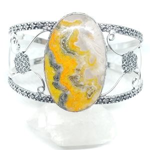 Bumble Bee Jasper Silver Adjustable Cuff Bracelet